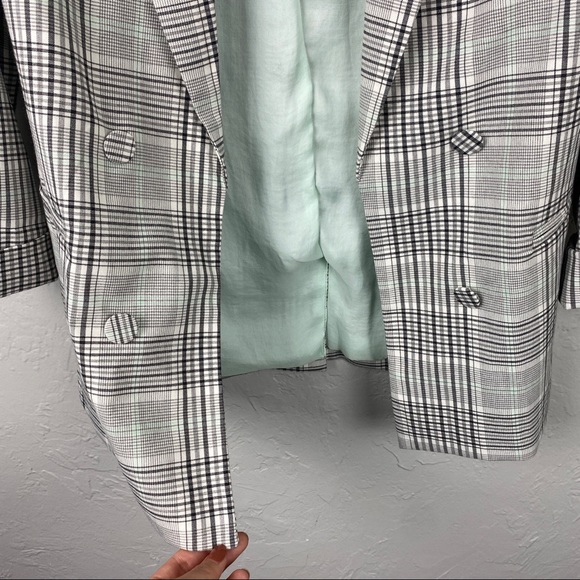 ASOS Bershka black/mint plaid blazer size Med, fits like small - Picture 5 of 10